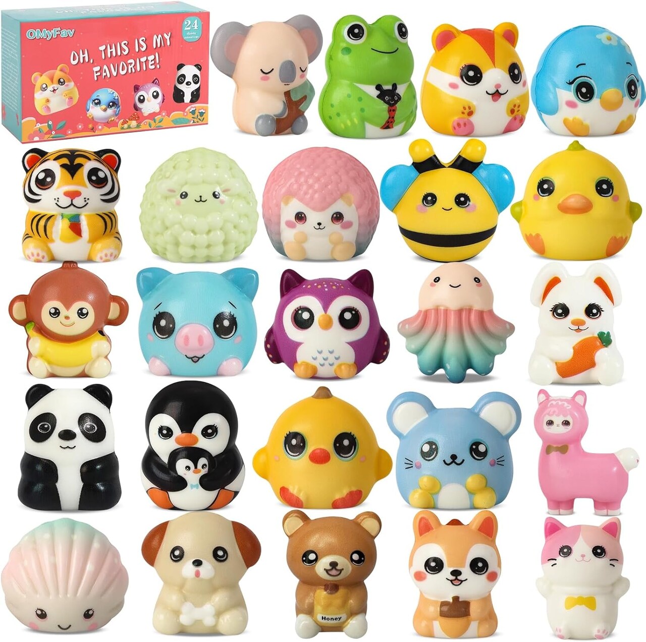 24 PCS Squishies for Kids Bulk - Kids Party Favors Kids Prizes for Rewards for School Classroom Treasure Box Prizes